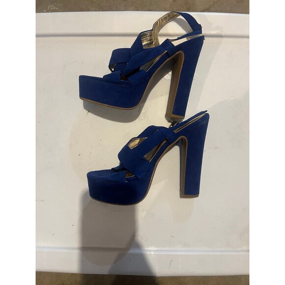 New blue suede target heels platforms size 5.5 pumps chunky platform - Picture 1 of 7